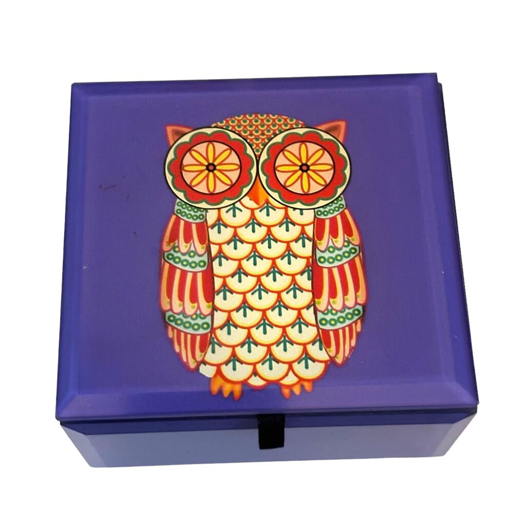 Small Decorative Owl Trinket Box Purple Acrylic Gift Boho 4x4” Storage jewelry